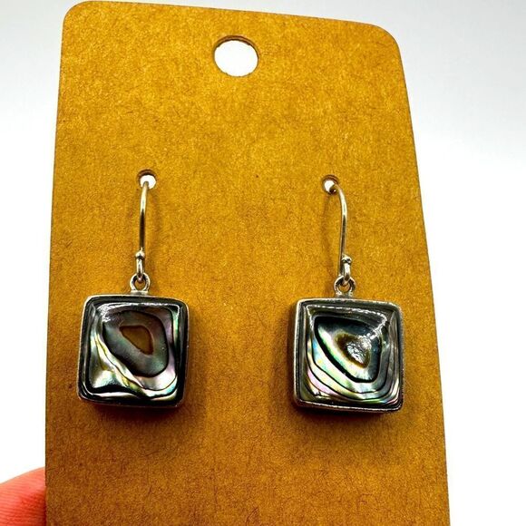 Acleoni signed Sterling silver abalone shell 14mm dangle earrings! - Picture 1 of 10